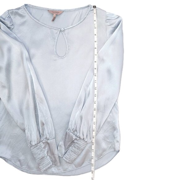TAILORED Rebecca Taylor	| Icy Blue Long Sleeve Charmeuse Silk Blouse | Size 0 - Picture 8 of 11